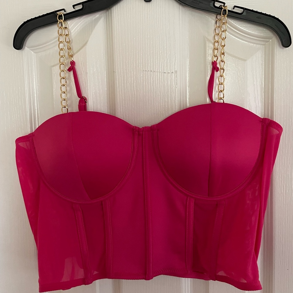 Hot Pink Bustier with Gold Chain Straps y2k